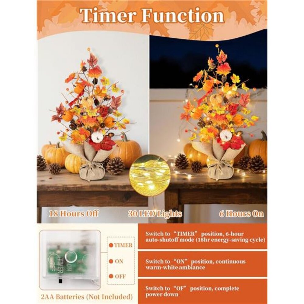 Fall Decorations for Home Table: 19.7 Inch Faux Tree with Timer 30 LED - Picture 5 of 7